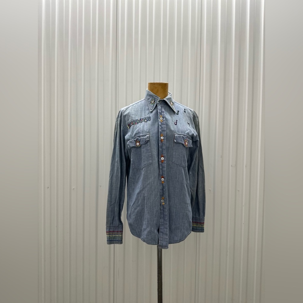 1970’s Vintage Embroidery Denim Long Sleeve button shirt